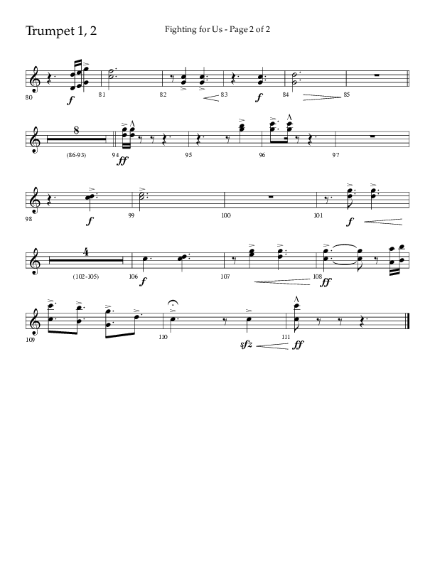 Fighting For Us (Choral Anthem SATB) Trumpet 1,2 (Lifeway Choral / Arr. Cliff Duren)
