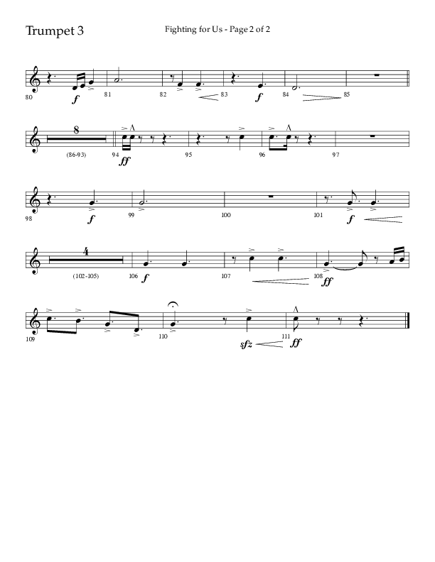 Fighting For Us (Choral Anthem SATB) Trumpet 3 (Lifeway Choral / Arr. Cliff Duren)