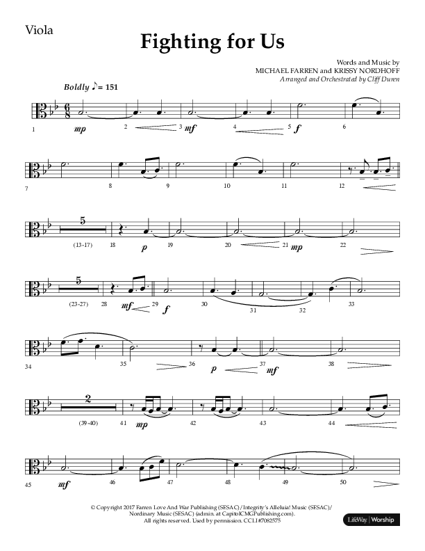 Fighting For Us (Choral Anthem SATB) Viola (Lifeway Choral / Arr. Cliff Duren)