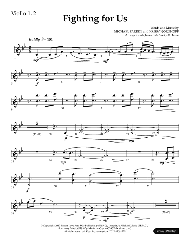 Fighting For Us (Choral Anthem SATB) Violin 1/2 (Lifeway Choral / Arr. Cliff Duren)