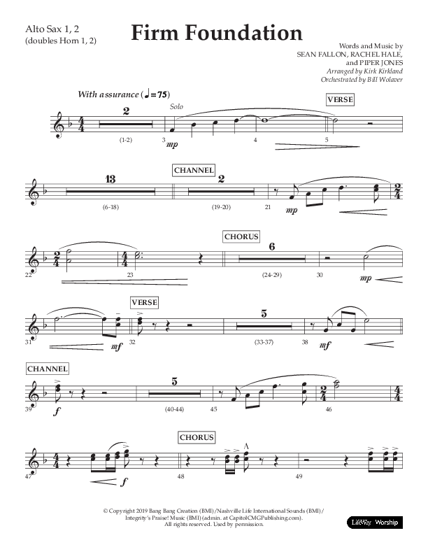 Firm Foundation (Choral Anthem SATB) Alto Sax 1/2 (Lifeway Choral / Arr. Kirk Kirkland / Orch. Cliff Duren)
