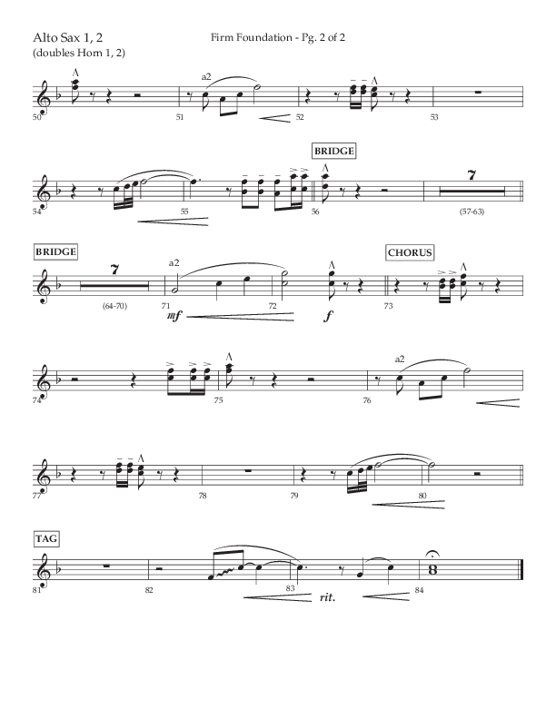 Firm Foundation (Choral Anthem SATB) Alto Sax 1/2 (Lifeway Choral / Arr. Kirk Kirkland / Orch. Cliff Duren)