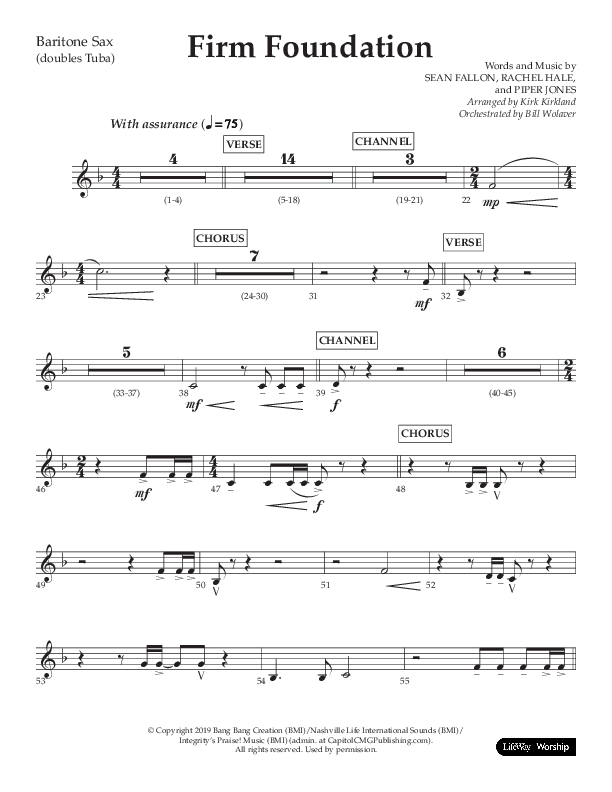 Firm Foundation (Choral Anthem SATB) Bari Sax (Lifeway Choral / Arr. Kirk Kirkland / Orch. Cliff Duren)