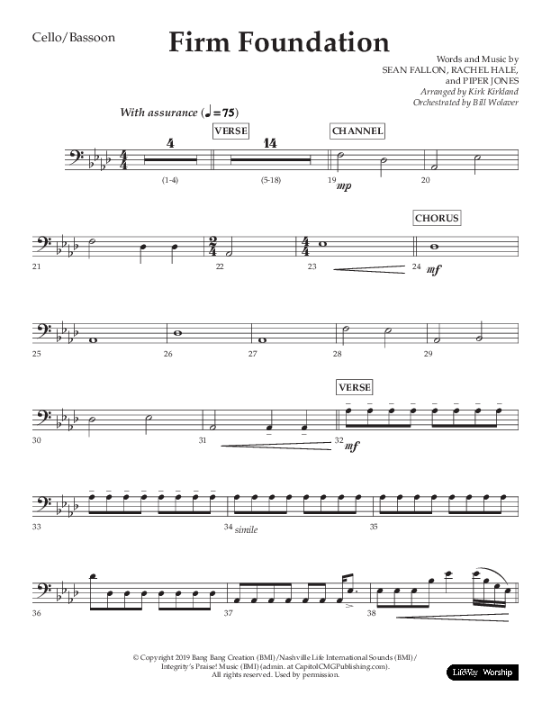 Firm Foundation (Choral Anthem SATB) Cello (Lifeway Choral / Arr. Kirk Kirkland / Orch. Cliff Duren)