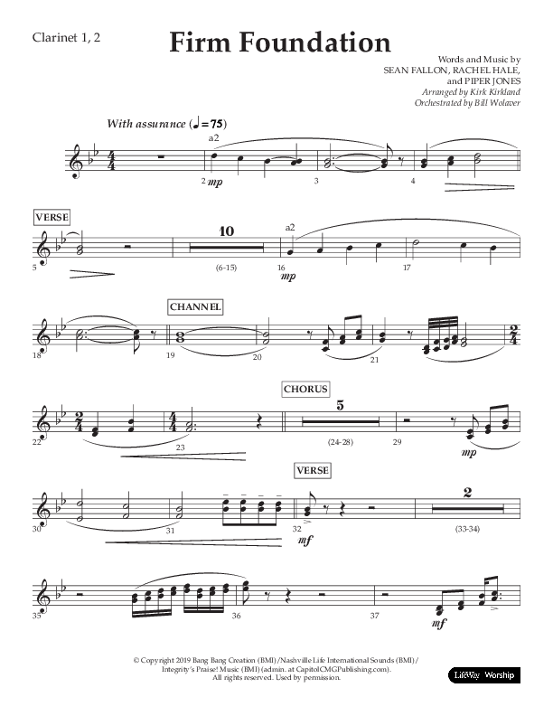 Firm Foundation (Choral Anthem SATB) Clarinet 1/2 (Lifeway Choral / Arr. Kirk Kirkland / Orch. Cliff Duren)