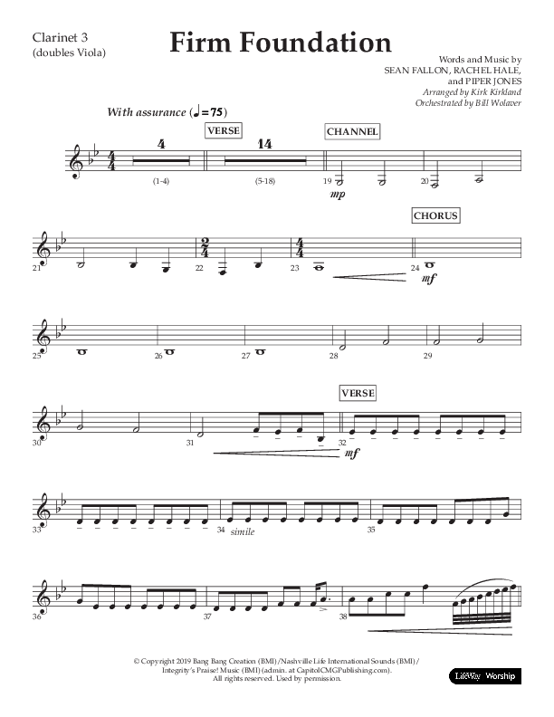 Firm Foundation (Choral Anthem SATB) Clarinet 3 (Lifeway Choral / Arr. Kirk Kirkland / Orch. Cliff Duren)