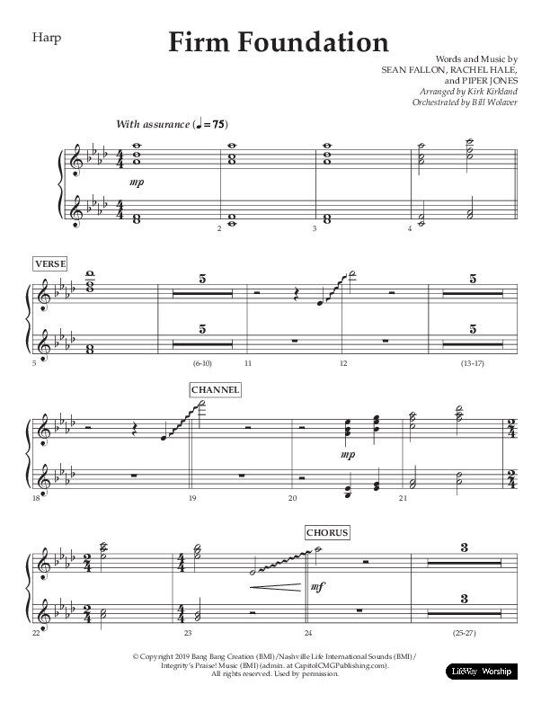 Firm Foundation (Choral Anthem SATB) Harp (Lifeway Choral / Arr. Kirk Kirkland / Orch. Cliff Duren)