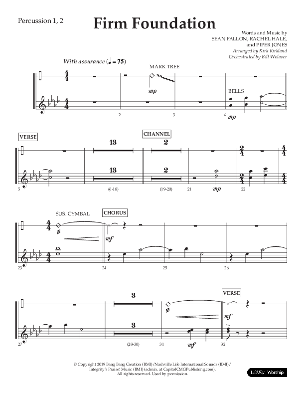 Firm Foundation (Choral Anthem SATB) Percussion 1/2 (Lifeway Choral / Arr. Kirk Kirkland / Orch. Cliff Duren)