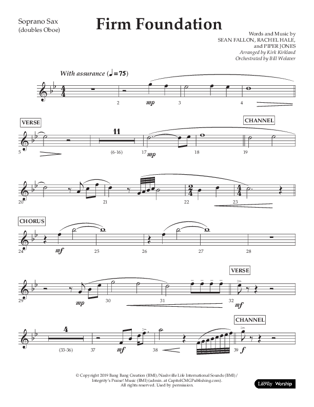 Firm Foundation (Choral Anthem SATB) Soprano Sax (Lifeway Choral / Arr. Kirk Kirkland / Orch. Cliff Duren)