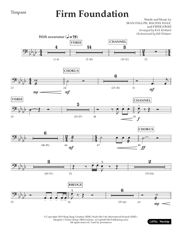 Firm Foundation (Choral Anthem SATB) Timpani (Lifeway Choral / Arr. Kirk Kirkland / Orch. Cliff Duren)