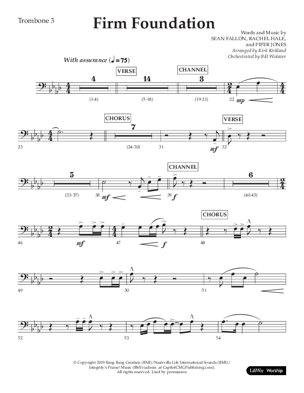 Firm Foundation (Choral Anthem SATB) Trombone 3 (Lifeway Choral / Arr. Kirk Kirkland / Orch. Cliff Duren)