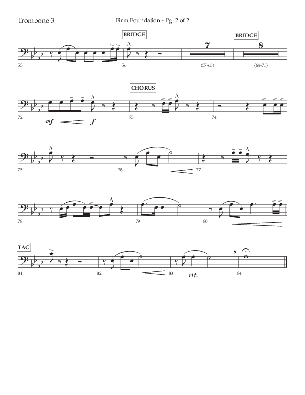 Firm Foundation (Choral Anthem SATB) Trombone 3 (Lifeway Choral / Arr. Kirk Kirkland / Orch. Cliff Duren)