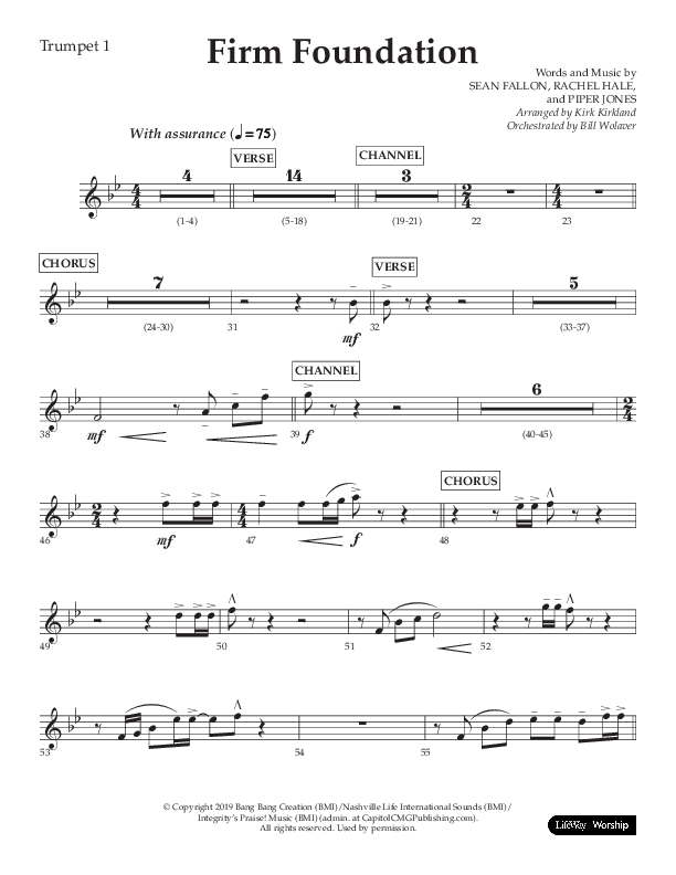 Firm Foundation (Choral Anthem SATB) Trumpet 1 (Lifeway Choral / Arr. Kirk Kirkland / Orch. Cliff Duren)