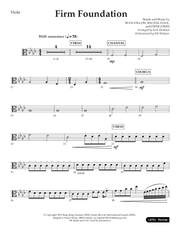 Firm Foundation (Choral Anthem SATB) Viola (Lifeway Choral / Arr. Kirk Kirkland / Orch. Cliff Duren)