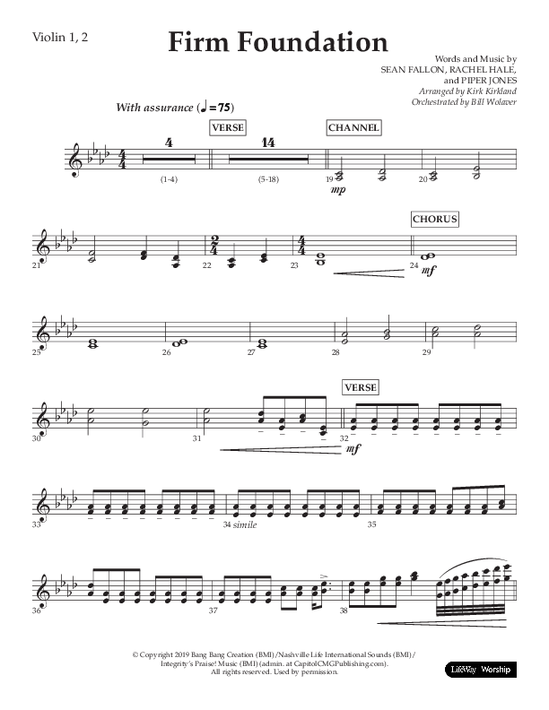 Firm Foundation (Choral Anthem SATB) Violin 1/2 (Lifeway Choral / Arr. Kirk Kirkland / Orch. Cliff Duren)