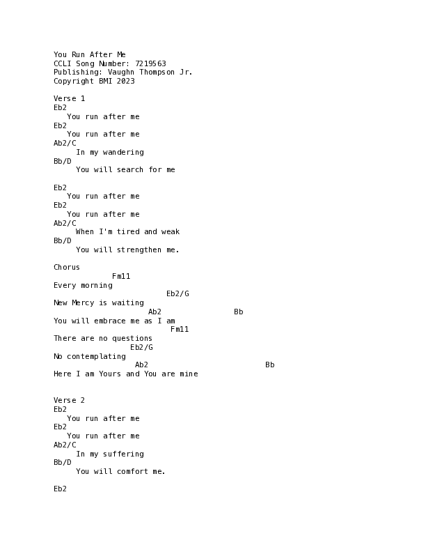 You Run After Me Chord Chart (Third Culture Worship)