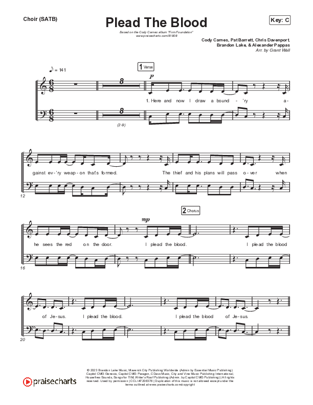 Plead The Blood (Live) Choir Sheet (SATB) (Cody Carnes)