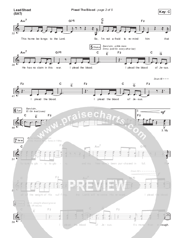 Plead The Blood (Live) Lead Sheet (SAT) (Cody Carnes)