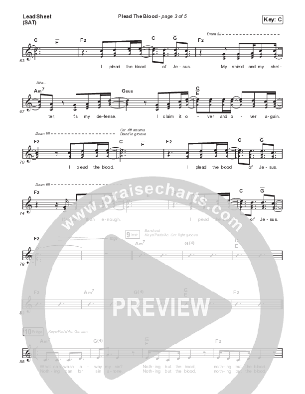 Plead The Blood (Live) Lead Sheet (SAT) (Cody Carnes)