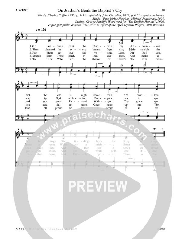 On Jordan's Bank the Baptist's Cry Hymn Sheet (SATB) (Traditional Hymn)