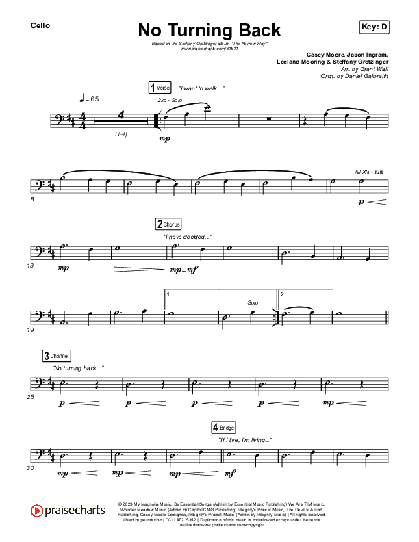 No Turning Back Cello (Steffany Gretzinger / Leeland)