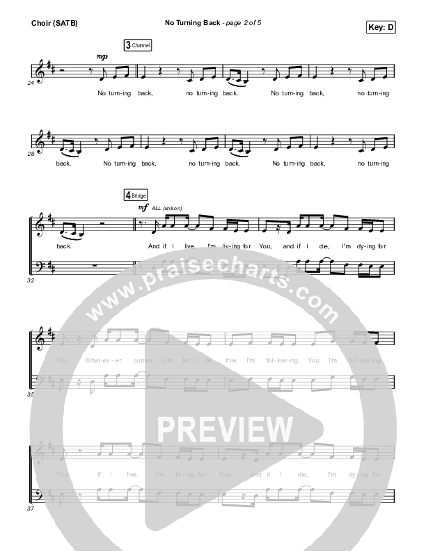 No Turning Back Choir Sheet (SATB) (Steffany Gretzinger / Leeland)