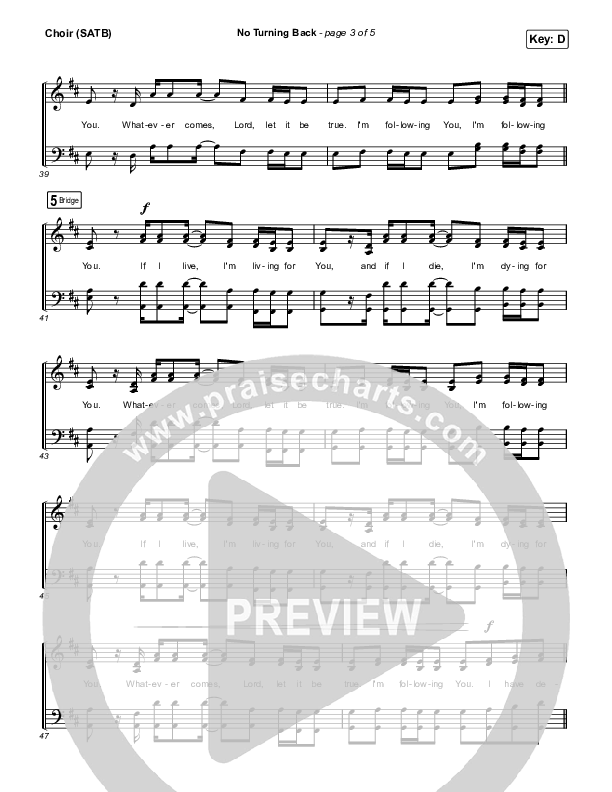 No Turning Back Choir Sheet (SATB) (Steffany Gretzinger / Leeland)