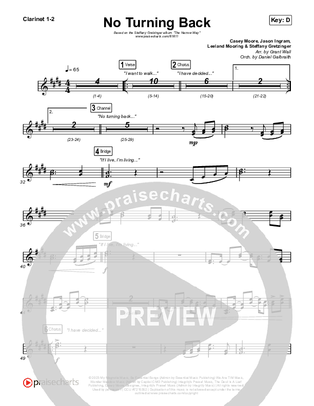 No Turning Back Clarinet 1/2 (Steffany Gretzinger / Leeland)