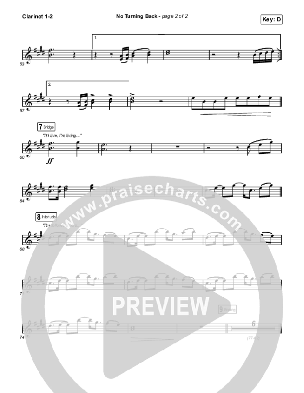 No Turning Back Clarinet 1/2 (Steffany Gretzinger / Leeland)