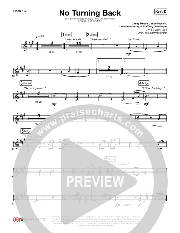 No Turning Back French Horn 1,2 (Steffany Gretzinger / Leeland)