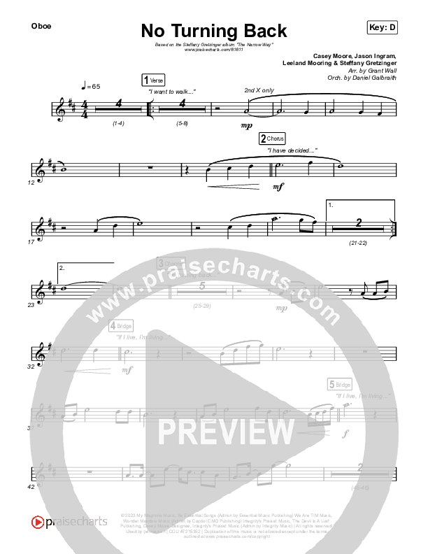 No Turning Back Oboe (Steffany Gretzinger / Leeland)