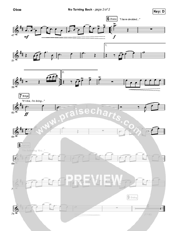 No Turning Back Oboe (Steffany Gretzinger / Leeland)