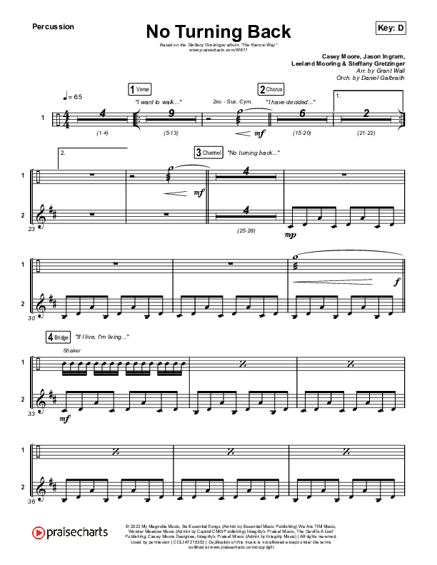 No Turning Back Percussion (Steffany Gretzinger / Leeland)