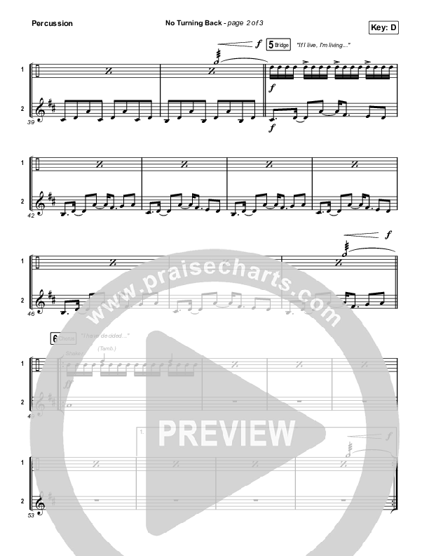 No Turning Back Percussion (Steffany Gretzinger / Leeland)