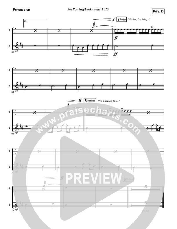 No Turning Back Percussion (Steffany Gretzinger / Leeland)