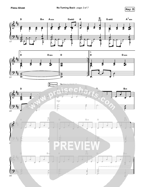 No Turning Back Piano Sheet (Steffany Gretzinger / Leeland)