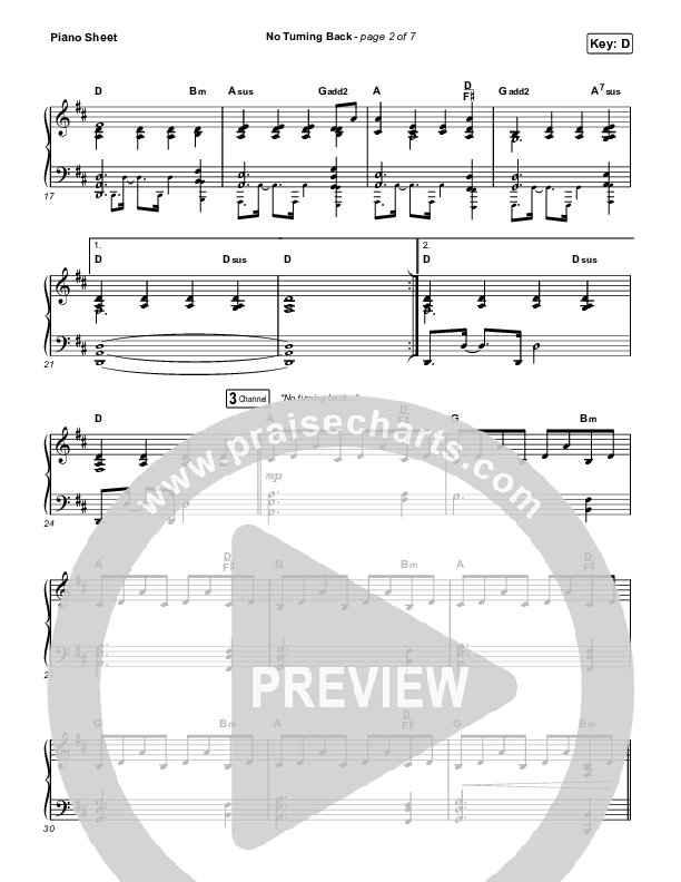 No Turning Back Piano Sheet (Steffany Gretzinger / Leeland)
