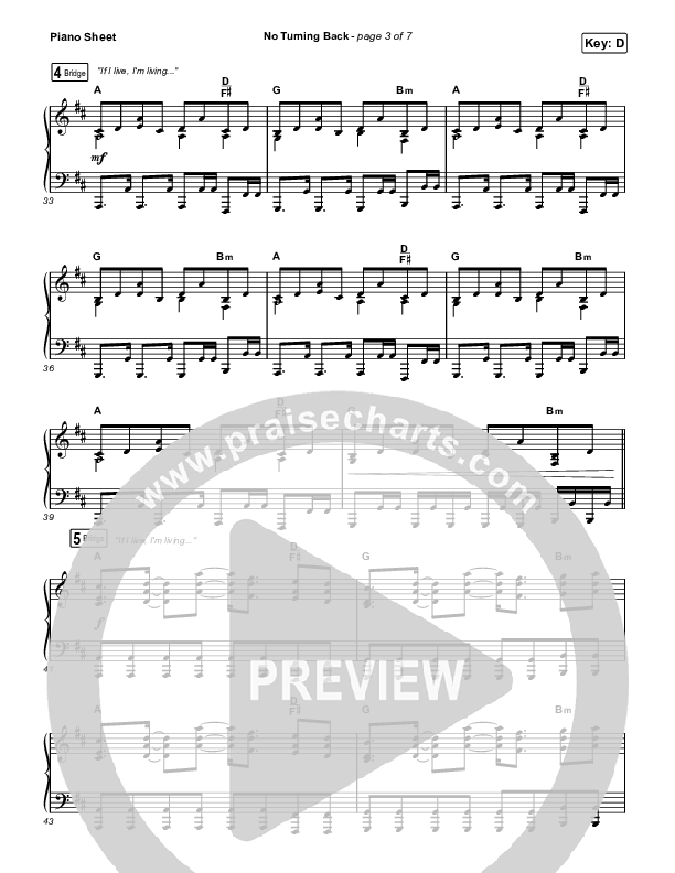 No Turning Back Piano Sheet (Steffany Gretzinger / Leeland)