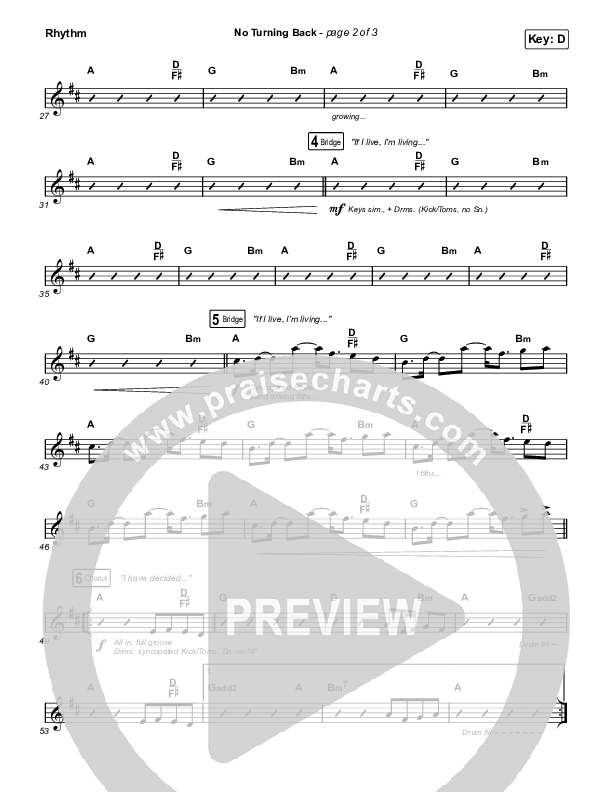 No Turning Back Rhythm Chart (Steffany Gretzinger / Leeland)