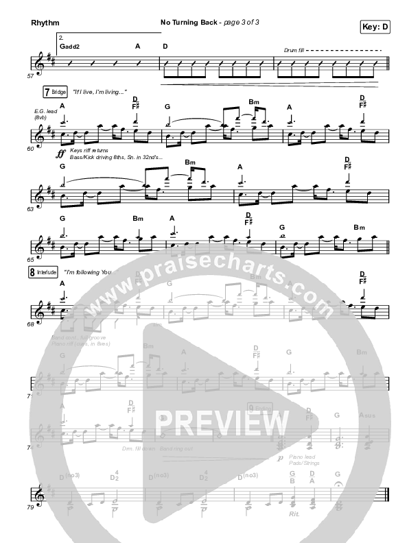 No Turning Back Rhythm Chart (Steffany Gretzinger / Leeland)