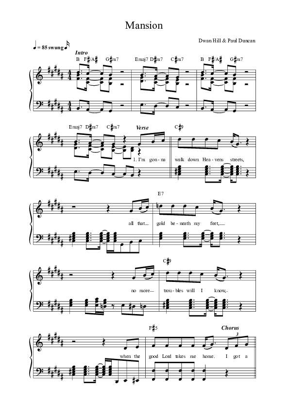 Mansions Lead Sheet Melody (Dwan Hill)