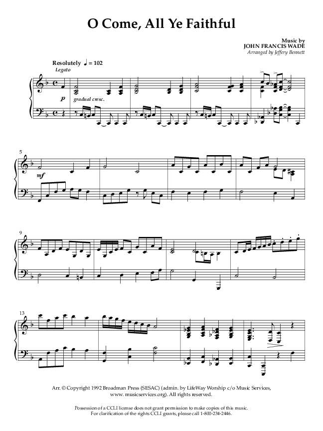 O Come All Ye Faithful (Instrumental) Piano Solo (Lifeway Worship / Arr. Jeffery Bennett)