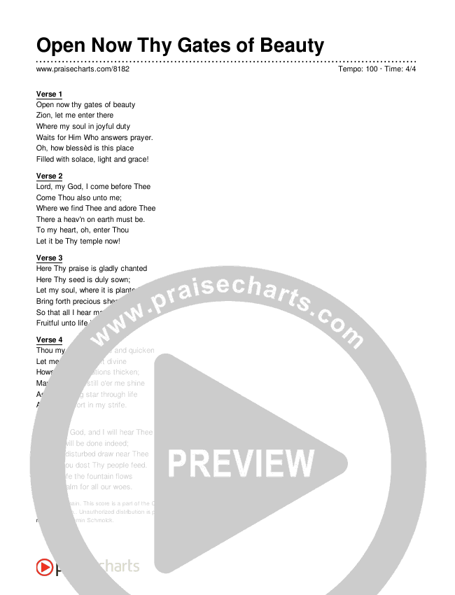 Open Now Thy Gates of Beauty Lyrics (Traditional Hymn)