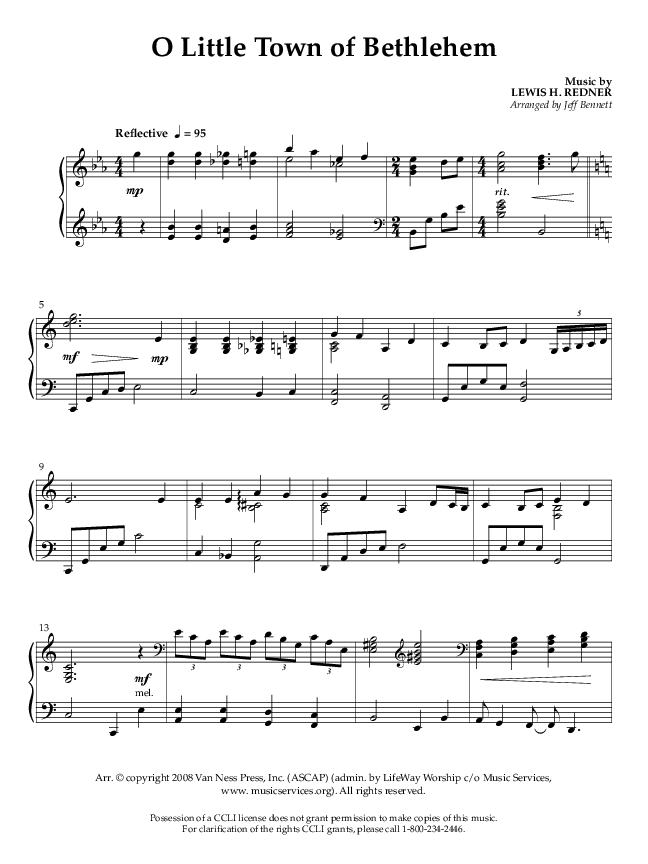 O Little Town Of Bethlehem (Instrumental) Piano Solo (Lifeway Worship / Arr. Jeffery Bennett)