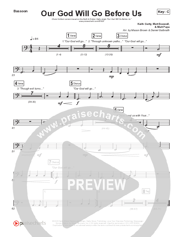 Our God Will Go Before Us (Choral Anthem SATB) Bassoon (Keith & Kristyn Getty / Matt Boswell / Matt Papa / Arr. Mason Brown)