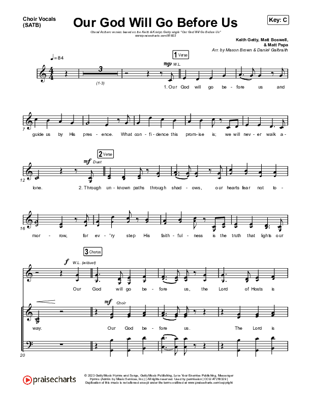 Our God Will Go Before Us (Choral Anthem SATB) Choir Sheet (SATB) (Keith & Kristyn Getty / Matt Boswell / Matt Papa / Arr. Mason Brown)