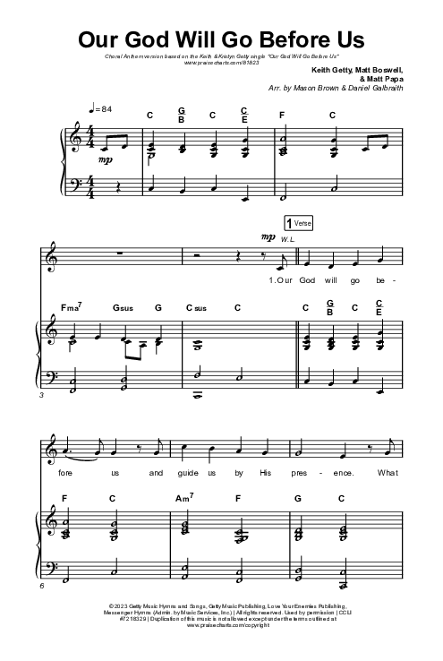 Our God Will Go Before Us (Choral Anthem SATB) Octavo (SATB & Pno) (Keith & Kristyn Getty / Matt Boswell / Matt Papa / Arr. Mason Brown)