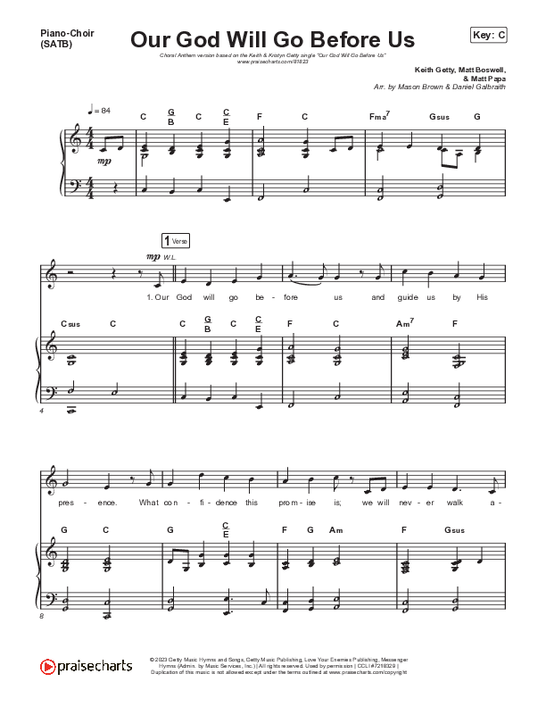 Our God Will Go Before Us (Choral Anthem SATB) Piano/Vocal (SATB) (Keith & Kristyn Getty / Matt Boswell / Matt Papa / Arr. Mason Brown)