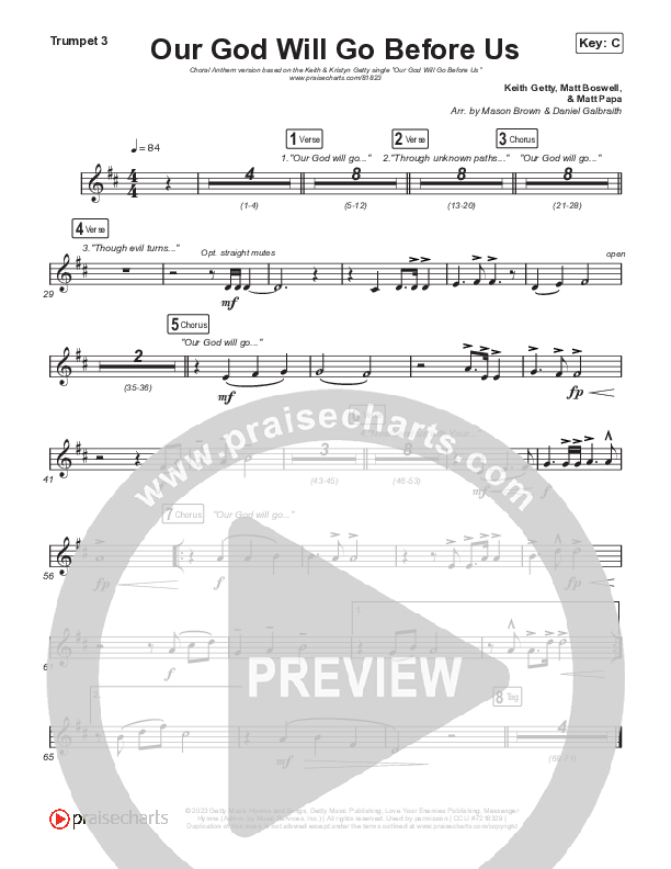Our God Will Go Before Us (Choral Anthem SATB) Trumpet 1,2 (Keith & Kristyn Getty / Matt Boswell / Matt Papa / Arr. Mason Brown)