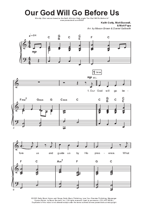 Our God Will Go Before Us (Worship Choir/SAB) Octavo (SAB & Pno) (Keith & Kristyn Getty / Matt Boswell / Matt Papa / Arr. Mason Brown)